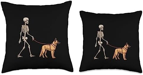 Funny German Shepherd Skeleton Dog Walking Halloween Throw Pillow
