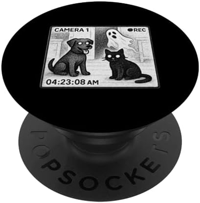 Ghost Caught on pet cam Funny Dog and cat Halloween PopSockets Adhesive PopGrip