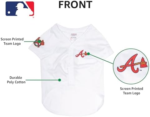 Official MLB Atlanta Braves Pet Jersey for Dogs & Cats, Size Small - Stylish Baseball Jersey for Your Furry Fan- Show Off Team Spirit with The Perfect Fan Apparel Gear for Pet, Dog & Cat