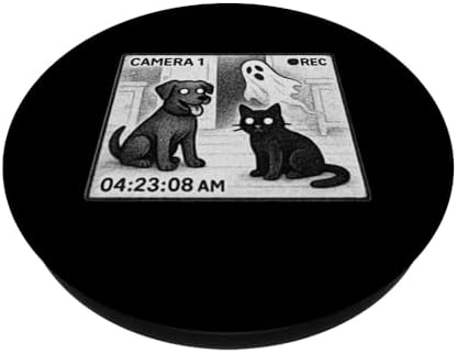 Ghost Caught on pet cam Funny Dog and cat Halloween PopSockets Adhesive PopGrip