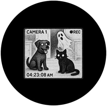 Ghost Caught on pet cam Funny Dog and cat Halloween PopSockets Adhesive PopGrip