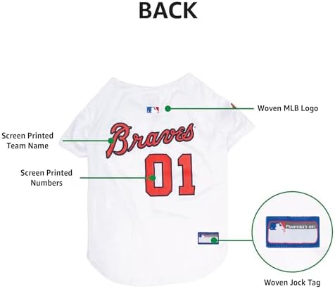 Official MLB Atlanta Braves Pet Jersey for Dogs & Cats, Size Small - Stylish Baseball Jersey for Your Furry Fan- Show Off Team Spirit with The Perfect Fan Apparel Gear for Pet, Dog & Cat