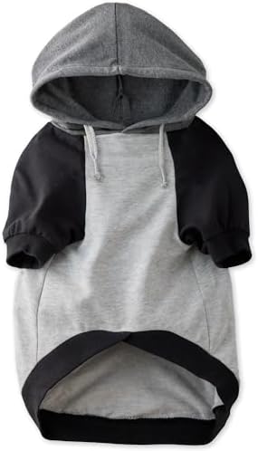 Pet Passion Rocky – The Original Lightweight Hooded Tee 100% Organic Cotton Dog Hoodie Pet Coat Sweater for All Sized Dogs, Heather Gray Color Block, X-Small (5-12 lbs)