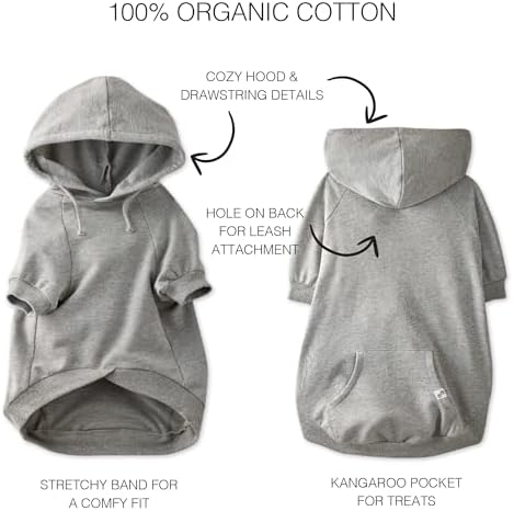 Pet Passion Rocky – The Original Lightweight Hooded Tee 100% Organic Cotton Dog Hoodie Pet Coat Sweater for All Sized Dogs, Gray Heather, Large (40-60 lbs)