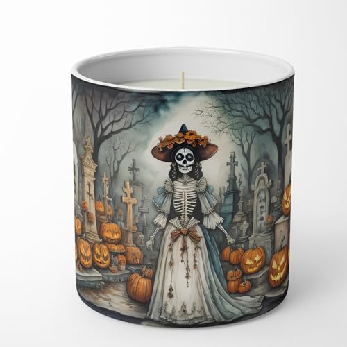 Caroline's Treasures DAC2250CDL La Catrina Skeleton Spooky Halloween Decorative Soy Candle Nature Soy Wax Essential Oil Home Decor Ideal for Bedroom Kitchen Bath Office Gift, 10 oz