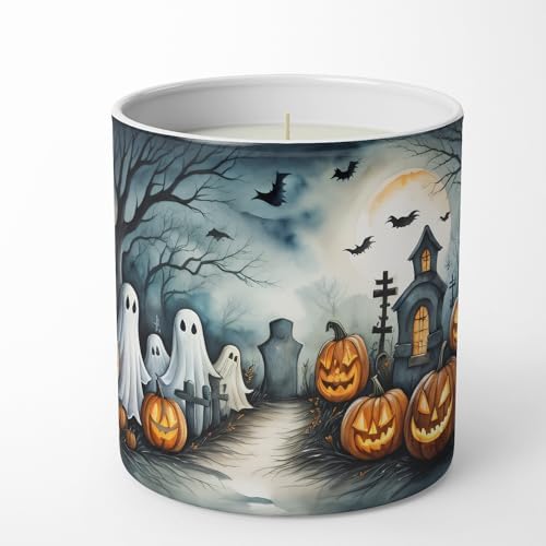 Caroline's Treasures DAC2273CDL Ghosts Spooky Halloween Decorative Soy Candle Nature Soy Wax Essential Oil Home Decor Ideal for Bedroom Kitchen Bath Office Gift, 10 oz