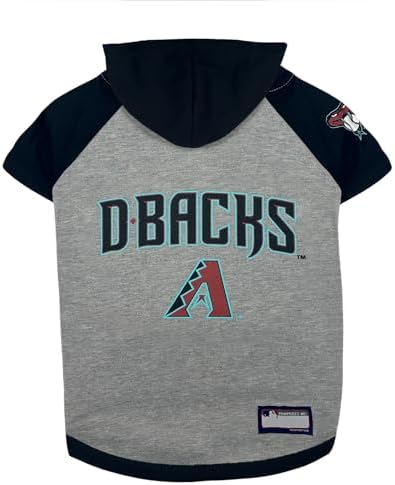 MLB Hoodie Shirt for Dogs & Cats - Arizona Diamondbacks Dog Hooded T-Shirt, Small. - MLB Team Color Hoody Vest for Baseball Fans