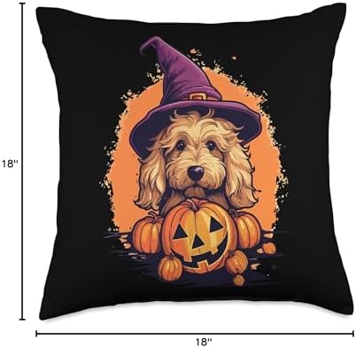Goldendoodle Halloween Cute and Spooky Doodle Dog Throw Pillow