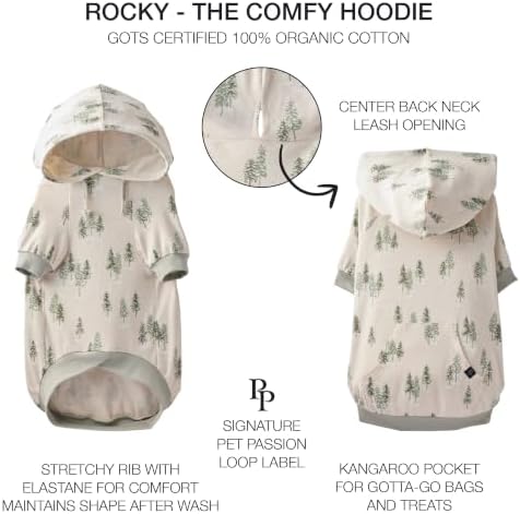 Pet Passion Rocky – The Orginal Lightweight Hooded Tee 100% Organic Cotton Dog Hoodie Pet Coat Sweater for Small, Medium, Large Dogs, Winters Pine, Medium
