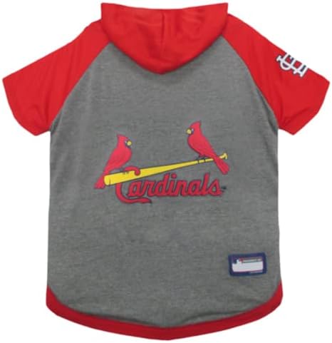 MLB Hoodie Shirt for Dogs & Cats - St. Louis Cardinals Dog Hooded T-Shirt, X-Small. - MLB Team Color Hoody Vest for Baseball Fans