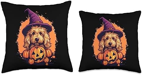 Goldendoodle Halloween Cute and Spooky Doodle Dog Throw Pillow
