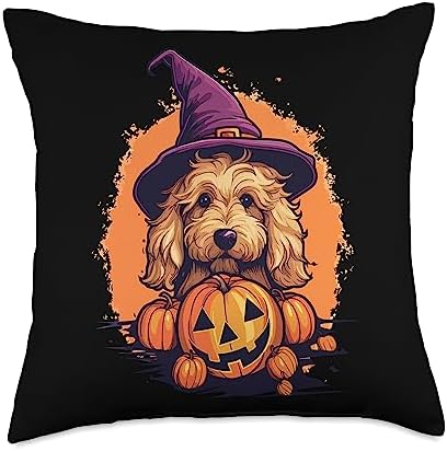 Goldendoodle Halloween Cute and Spooky Doodle Dog Throw Pillow