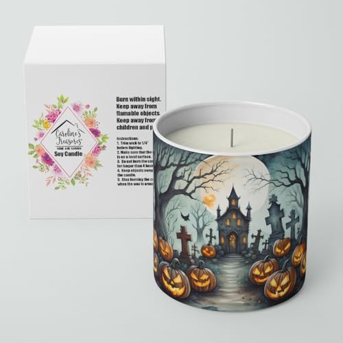 Caroline's Treasures DAC2215CDL Graveyard Spooky Halloween Decorative Soy Candle Nature Soy Wax Essential Oil Home Decor Ideal for Bedroom Kitchen Bath Office Gift, 10 oz