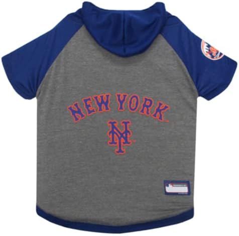 MLB Hoodie Shirt for Dogs & Cats - New York Mets Dog Hooded T-Shirt, Small. - MLB Team Color Hoody Vest for Baseball Fans