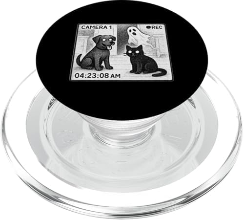 Ghost Caught on pet cam Funny Dog and cat Halloween PopSockets PopGrip for MagSafe