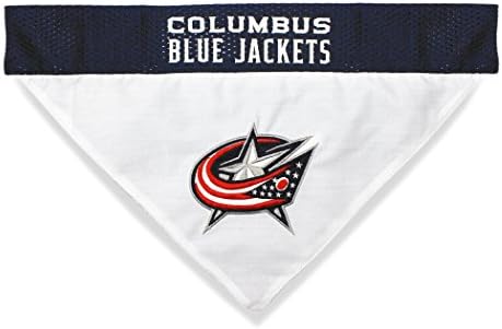 Pets First NHL Columbus Blue Jackets Reversible Dog & Cat Bandana, Small/Medium, Blue, Poly-Cotton, Mesh, Modern, Unisex, All Seasons, Machine Wash, Pull Over, Small/Large, Bandana