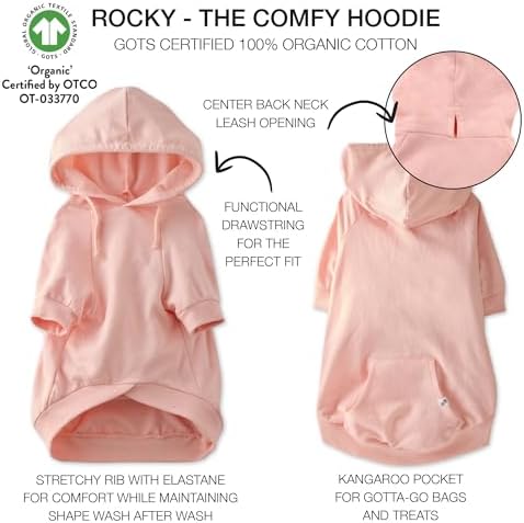 Pet Passion Rocky – The Original Lightweight Hooded Tee 100% Organic Cotton Dog Hoodie Pet Coat Sweater for All Sized Dogs, Original Pink, Large (40-60 lbs)
