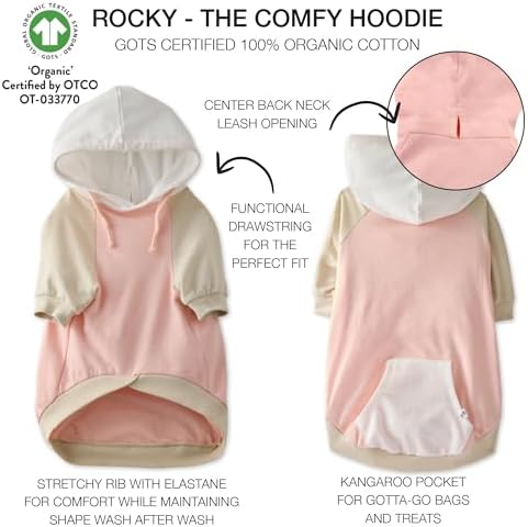 Pet Passion Rocky – The Original Lightweight Hooded Tee 100% Organic Cotton Dog Hoodie Pet Coat Sweater for All Sized Dogs, Pink Color Block, Large (40-60 lbs)
