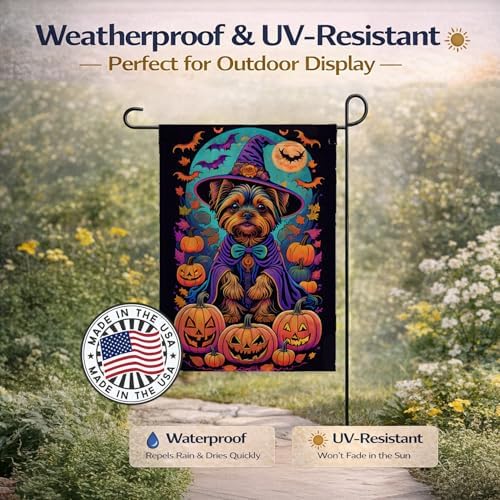 Caroline's Treasures DAC1544GF Yorkie Witchy Halloween Garden Flag Mailbox Flag Decorative Yard Flag Banner Outside Patio Artwork Yard Flower Beds, Garden Size, Multicolor