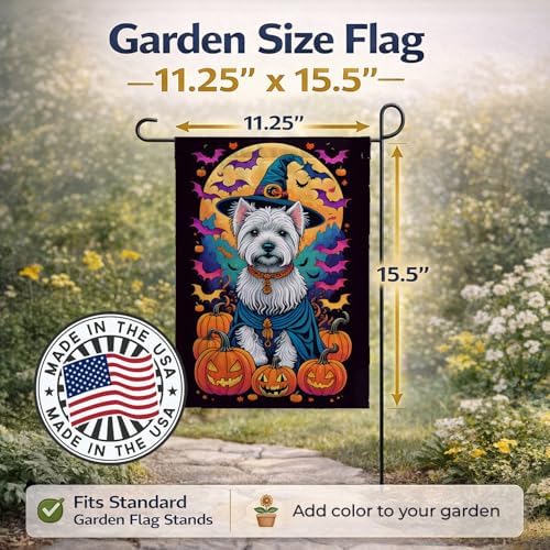 Caroline's Treasures DAC1542GF Westie Witchy Halloween Garden Flag Mailbox Flag Decorative Yard Flag Banner Outside Patio Artwork Yard Flower Beds, Garden Size, Multicolor