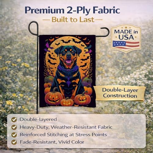 Caroline's Treasures DAC1529GF Rottweiler Witchy Halloween Garden Flag Mailbox Flag Decorative Yard Flag Banner Outside Patio Artwork Yard Flower Beds, Garden Size, Multicolor
