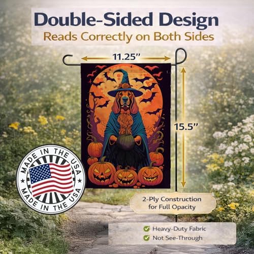 Caroline's Treasures DAC1482GF Bloodhound Witchy Halloween Garden Flag Mailbox Flag Decorative Yard Flag Banner Outside Patio Artwork Yard Flower Beds, Garden Size, Multicolor