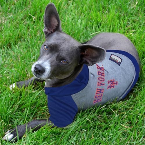 MLB Hoodie Shirt for Dogs & Cats - New York Mets Dog Hooded T-Shirt, Small. - MLB Team Color Hoody Vest for Baseball Fans