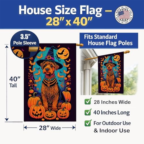 Caroline's Treasures DAC1541CHF Welsh Terrier Witchy Halloween House Flag Large Porch Sleeve Pole Decorative Outside Yard Banner Artwork Wall Hanging, Polyester, House Size, Multicolor
