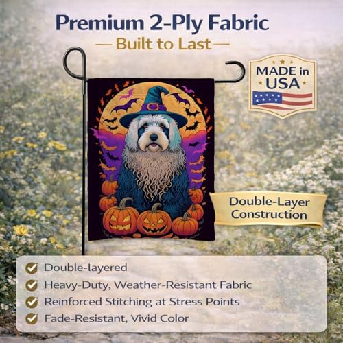 Caroline's Treasures DAC1522GF Old English Sheepdog Witchy Halloween Garden Flag Mailbox Flag Decorative Yard Flag Banner Outside Patio Artwork Yard Flower Beds, Garden Size, Multicolor