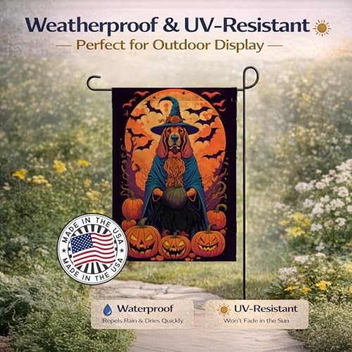Caroline's Treasures DAC1482GF Bloodhound Witchy Halloween Garden Flag Mailbox Flag Decorative Yard Flag Banner Outside Patio Artwork Yard Flower Beds, Garden Size, Multicolor