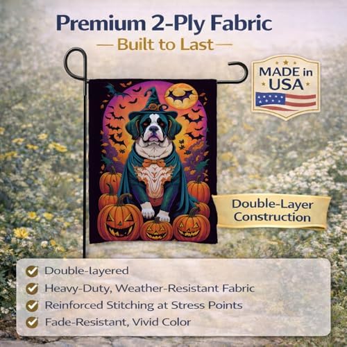 Caroline's Treasures DAC1530GF Saint Bernard Witchy Halloween Garden Flag Mailbox Flag Decorative Yard Flag Banner Outside Patio Artwork Yard Flower Beds, Garden Size, Multicolor