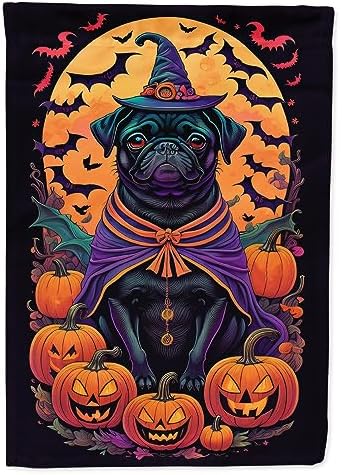 Caroline's Treasures DAC1527CHF Black Pug Witchy Halloween House Flag Large Porch Sleeve Pole Decorative Outside Yard Banner Artwork Wall Hanging, Polyester, House Size, Multicolor