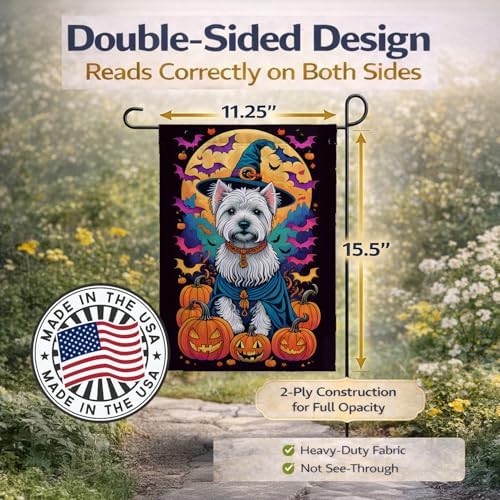 Caroline's Treasures DAC1542GF Westie Witchy Halloween Garden Flag Mailbox Flag Decorative Yard Flag Banner Outside Patio Artwork Yard Flower Beds, Garden Size, Multicolor