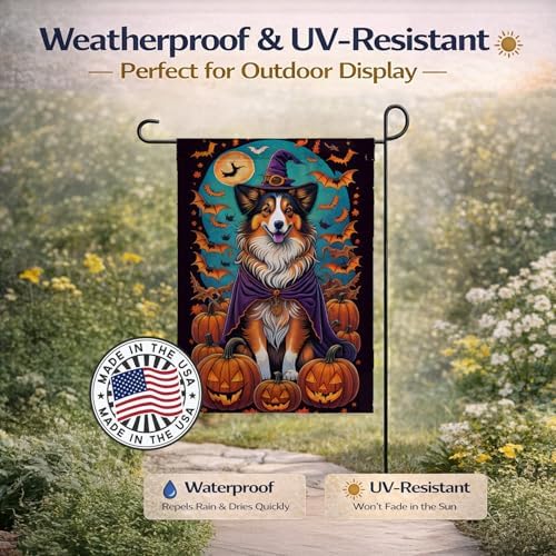 Caroline's Treasures DAC1533GF Sheltie Witchy Halloween Garden Flag Mailbox Flag Decorative Yard Flag Banner Outside Patio Artwork Yard Flower Beds, Garden Size, Multicolor