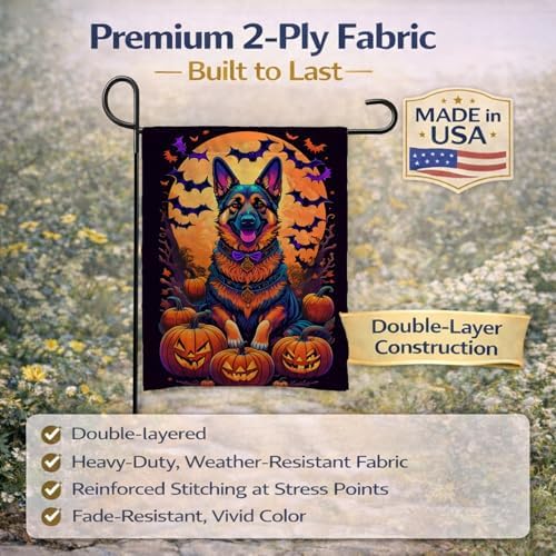 Caroline's Treasures DAC1508GF German Shepherd Witchy Halloween Garden Flag Mailbox Flag Decorative Yard Flag Banner Outside Patio Artwork Yard Flower Beds, Garden Size, Multicolor