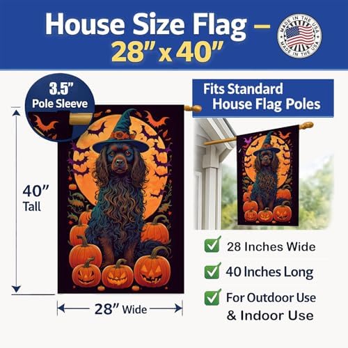 Caroline's Treasures DAC1489CHF Boykin Spaniel Witchy Halloween House Flag Large Porch Sleeve Pole Decorative Outside Yard Banner Artwork Wall Hanging, Polyester, House Size, Multicolor