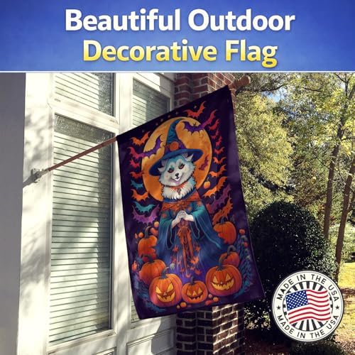 Caroline's Treasures DAC1469CHF American Eskimo Witchy Halloween House Flag Large Porch Sleeve Pole Decorative Outside Yard Banner Artwork Wall Hanging, Polyester, House Size, Multicolor