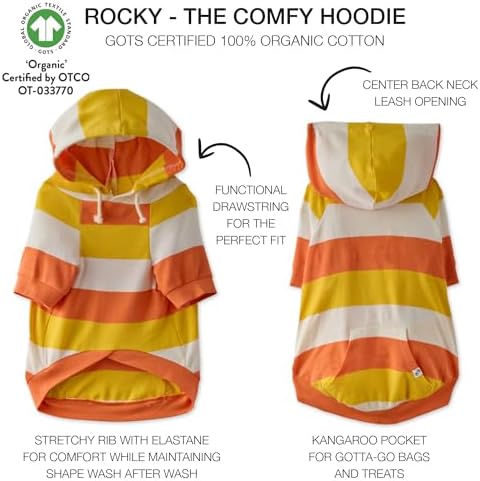 Pet Passion Rocky – The Original Lightweight Hooded Tee 100% Organic Cotton Dog Hoodie Pet Coat Sweater for All Sized Dogs, Candy Corn, Large (40-60 lbs)