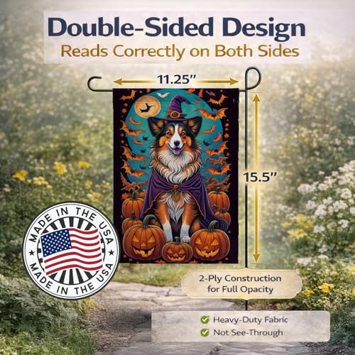 Caroline's Treasures DAC1533GF Sheltie Witchy Halloween Garden Flag Mailbox Flag Decorative Yard Flag Banner Outside Patio Artwork Yard Flower Beds, Garden Size, Multicolor