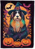Caroline's Treasures DAC1476GF Bearded Collie Witchy Halloween Garden Flag Mailbox Flag Decorative Yard Flag Banner Outside Patio Artwork Yard Flower Beds, Garden Size, Multicolor