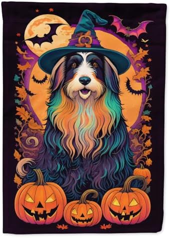 Caroline's Treasures DAC1476GF Bearded Collie Witchy Halloween Garden Flag Mailbox Flag Decorative Yard Flag Banner Outside Patio Artwork Yard Flower Beds, Garden Size, Multicolor
