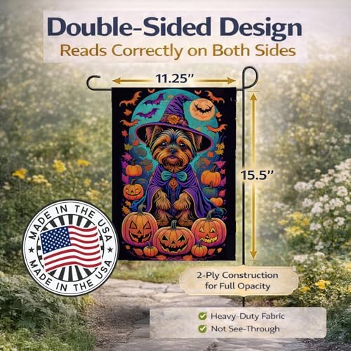 Caroline's Treasures DAC1544GF Yorkie Witchy Halloween Garden Flag Mailbox Flag Decorative Yard Flag Banner Outside Patio Artwork Yard Flower Beds, Garden Size, Multicolor