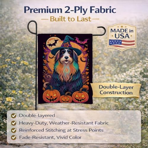 Caroline's Treasures DAC1476GF Bearded Collie Witchy Halloween Garden Flag Mailbox Flag Decorative Yard Flag Banner Outside Patio Artwork Yard Flower Beds, Garden Size, Multicolor