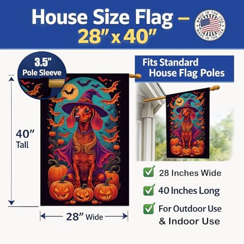 Caroline's Treasures DAC1503CHF Dachshund Witchy Halloween House Flag Large Porch Sleeve Pole Decorative Outside Yard Banner Artwork Wall Hanging, Polyester, House Size, Multicolor