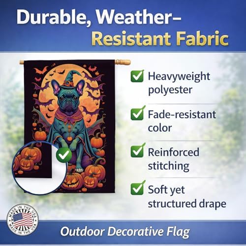 Caroline's Treasures DAC1506CHF Black French Bulldog Witchy Halloween House Flag Large Porch Sleeve Pole Decorative Outside Yard Banner Artwork Wall Hanging, Polyester, House Size, Multicolor