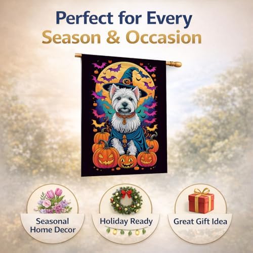 Caroline's Treasures DAC1542CHF Westie Witchy Halloween House Flag Large Porch Sleeve Pole Decorative Outside Yard Banner Artwork Wall Hanging, Polyester, House Size, Multicolor