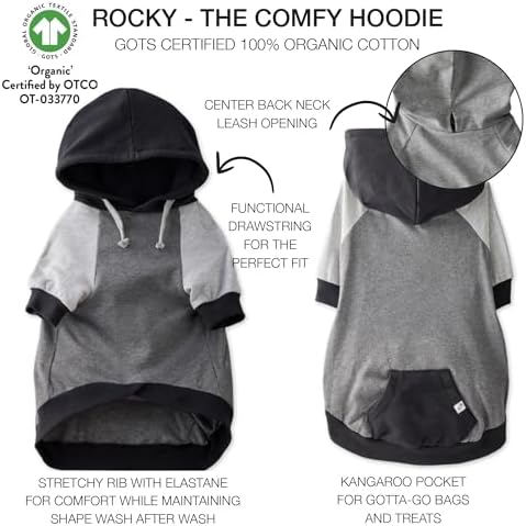 Pet Passion Rocky – The Original Lightweight Hooded Tee 100% Organic Cotton Dog Hoodie Pet Coat Sweater for All Sized Dogs, Black Color Block, Large (40-60 lbs)