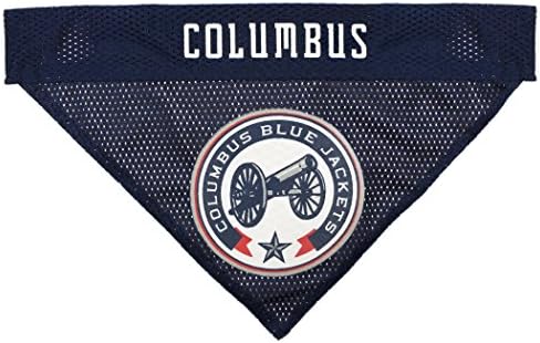 Pets First NHL Columbus Blue Jackets Reversible Dog & Cat Bandana, Small/Medium, Blue, Poly-Cotton, Mesh, Modern, Unisex, All Seasons, Machine Wash, Pull Over, Small/Large, Bandana