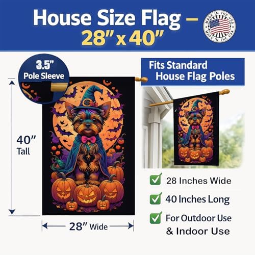 Caroline's Treasures DAC1543CHF Yorkie Witchy Halloween House Flag Large Porch Sleeve Pole Decorative Outside Yard Banner Artwork Wall Hanging, Polyester, House Size, Multicolor