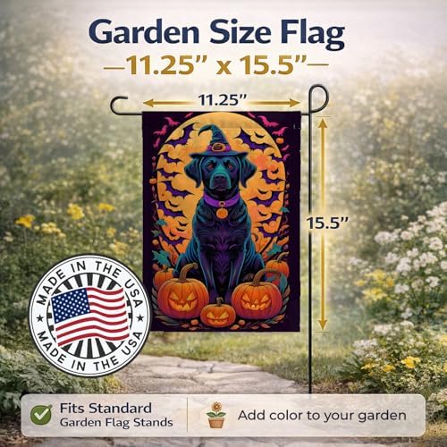 Caroline's Treasures DAC1516GF Black Labrador Retriever Witchy Halloween Garden Flag Mailbox Flag Decorative Yard Flag Banner Outside Patio Artwork Yard Flower Beds, Garden Size, Multicolor